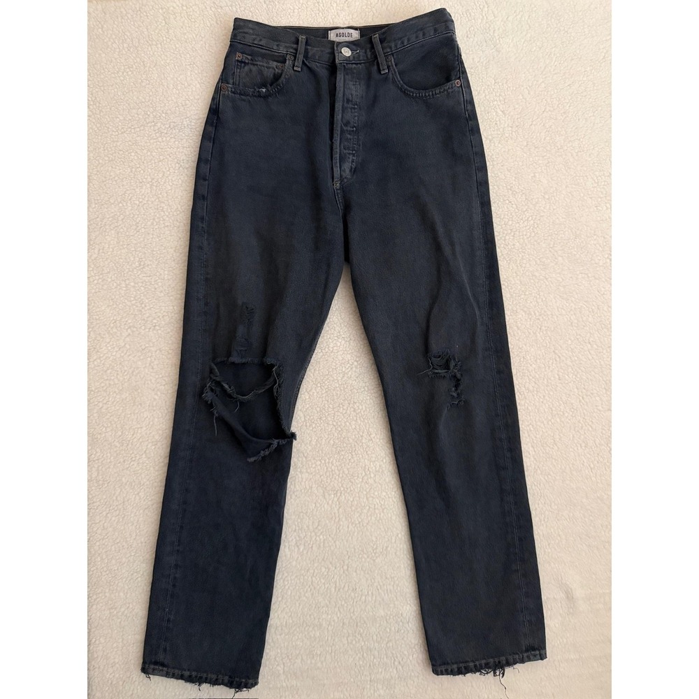 AGOLDE 90's Pinch Waist Straight Jeans Womens 27 Charcoal High Rise‎ Distressed